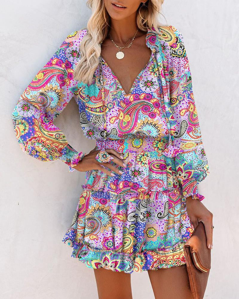 Bold Floral Mini Dress with Tiered Skirt