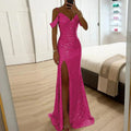 Fiora Off-Shoulder Sequined Formal Evening Gown Maxi Dress