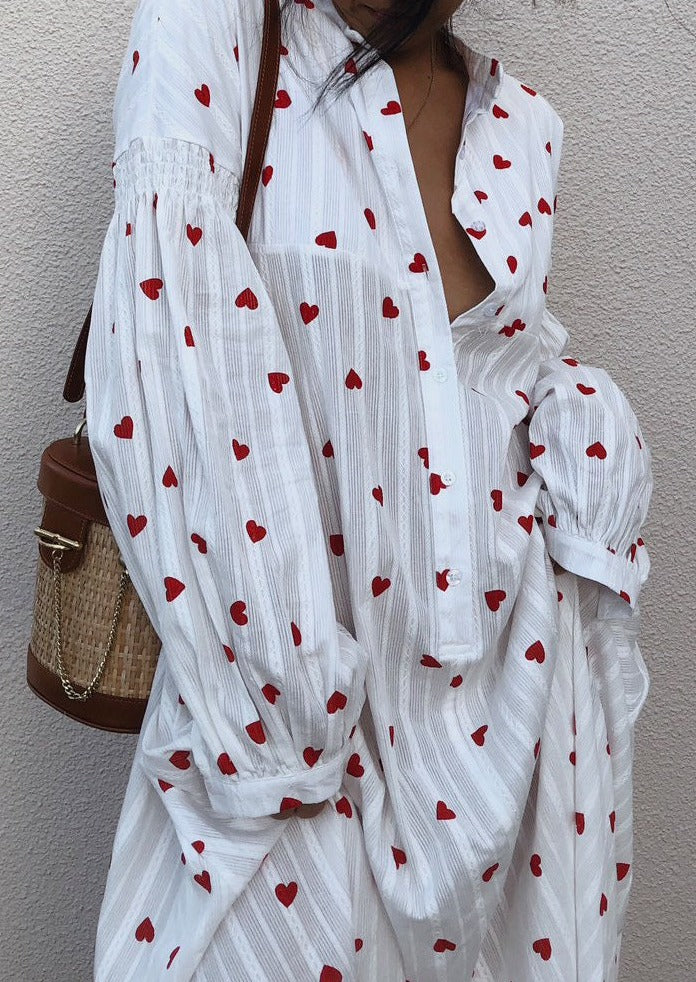 Rosaline Heart Embroidered Maxi Shirt Dress