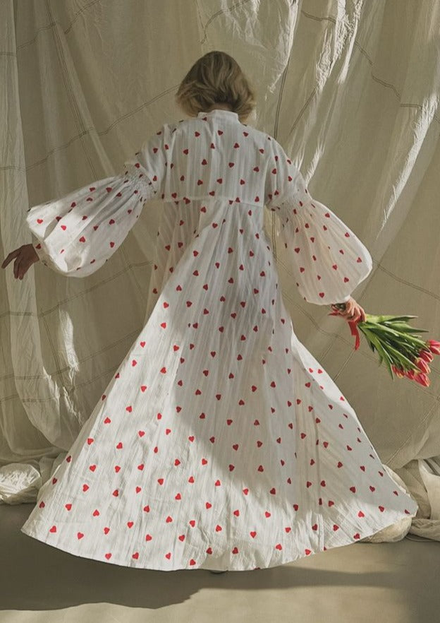 Rosaline Heart Embroidered Maxi Shirt Dress