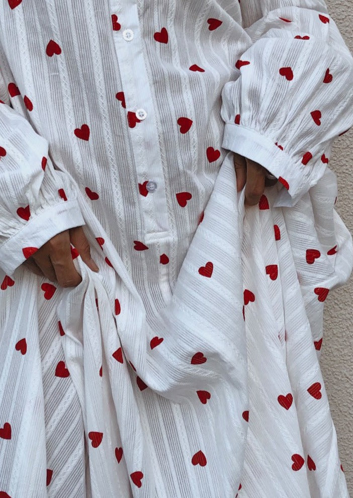 Rosaline Heart Embroidered Maxi Shirt Dress