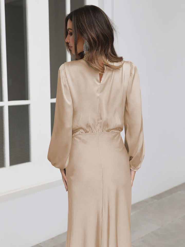 Anna Elegant Satin Long Sleeve Dress