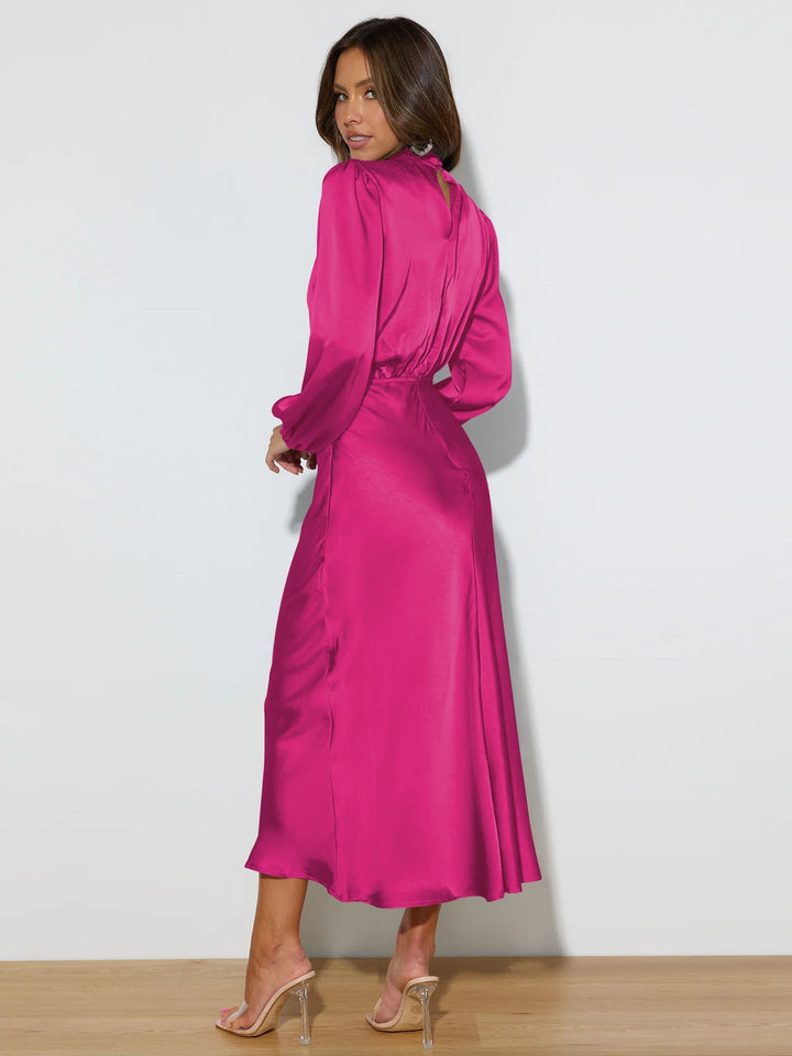 Anna Elegant Satin Long Sleeve Dress