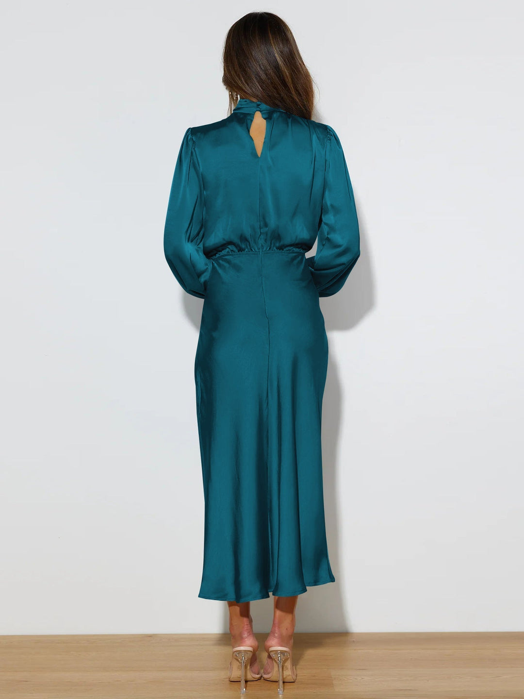 Anna Elegant Satin Long Sleeve Dress