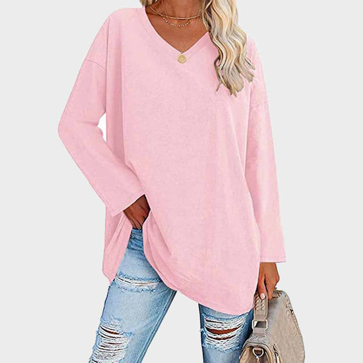 Mireva Loose V Neck Long Sleeve Top