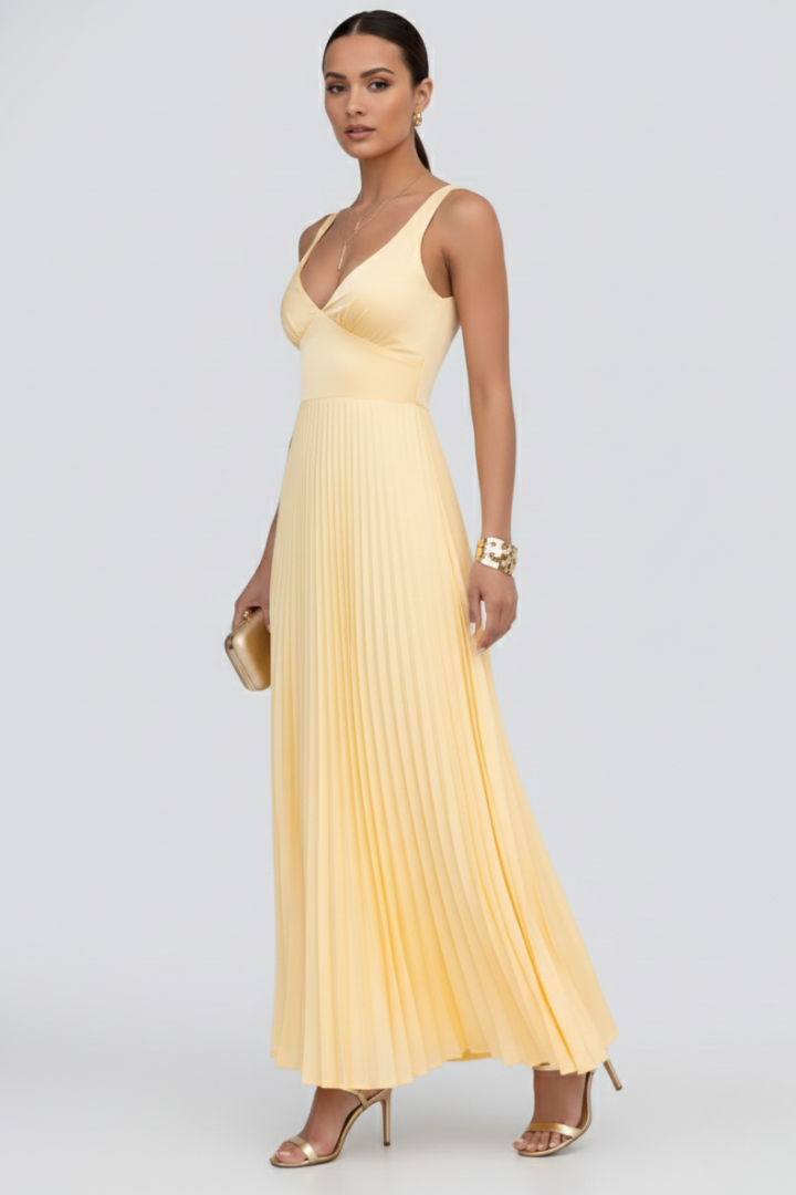 Sophia Women’s V-Neck Pleated Skirt Maxi Dress