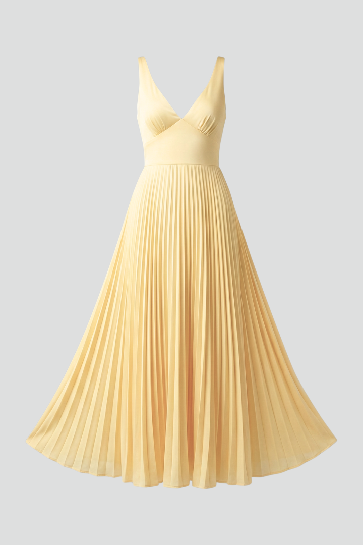 Sophia Women’s V-Neck Pleated Skirt Maxi Dress