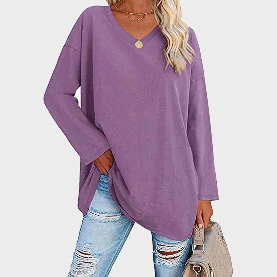Mireva Loose V Neck Long Sleeve Top
