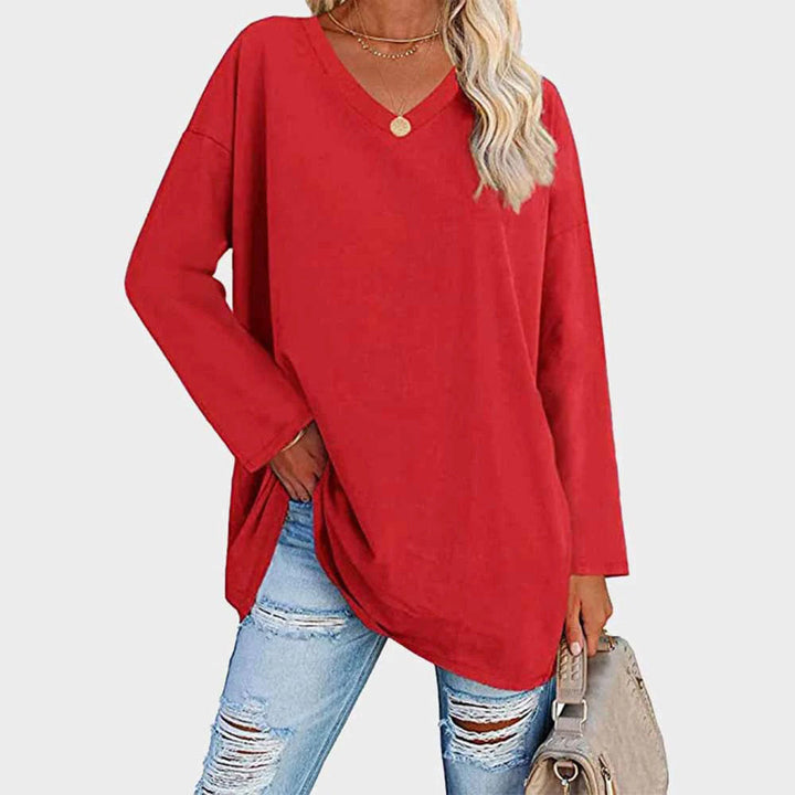 Mireva Loose V Neck Long Sleeve Top