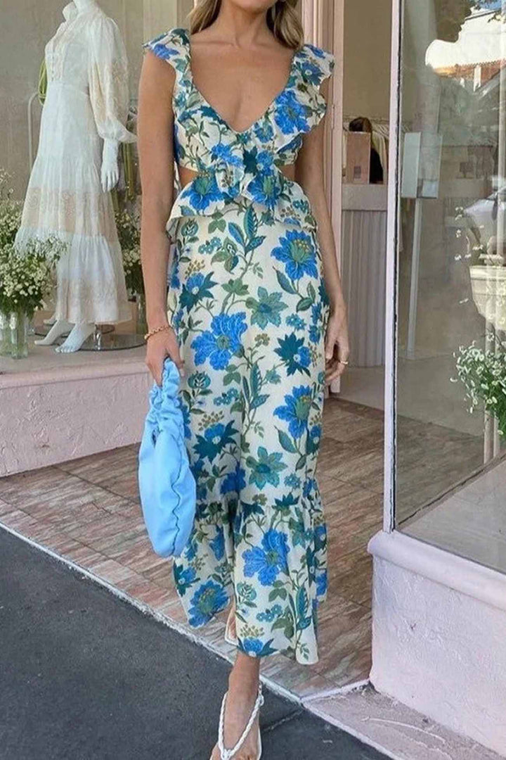 Amara Elegant Summer Maxi Dress, Sleeveless with Ruffle Straps