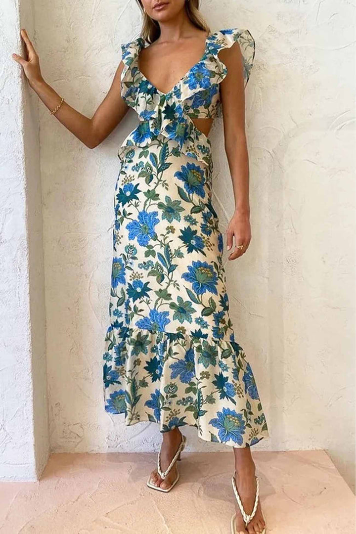 Amara Elegant Summer Maxi Dress, Sleeveless with Ruffle Straps