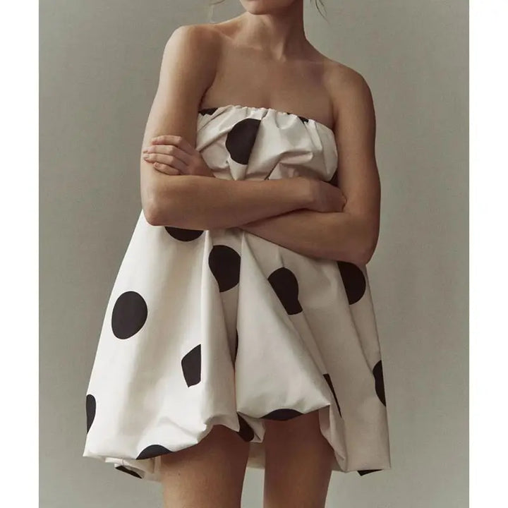 Vivienne Polka Dot Strapless Bubble Mini Dress