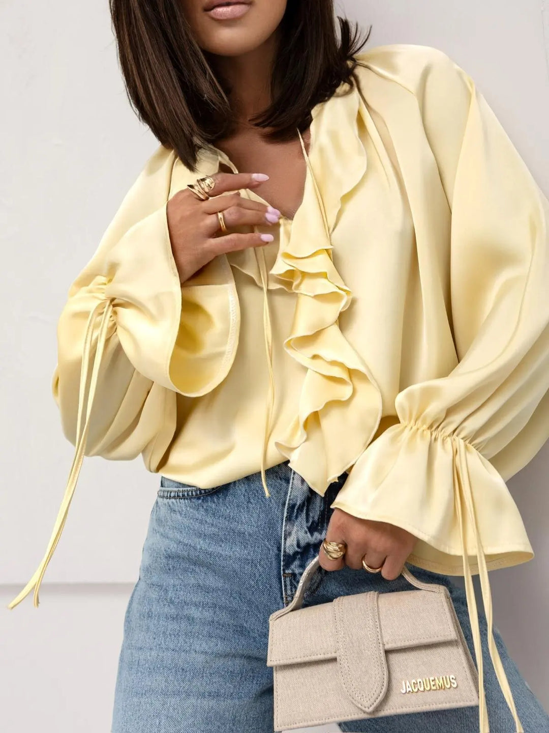 Serelina Satin Ruffle Tie Blouse