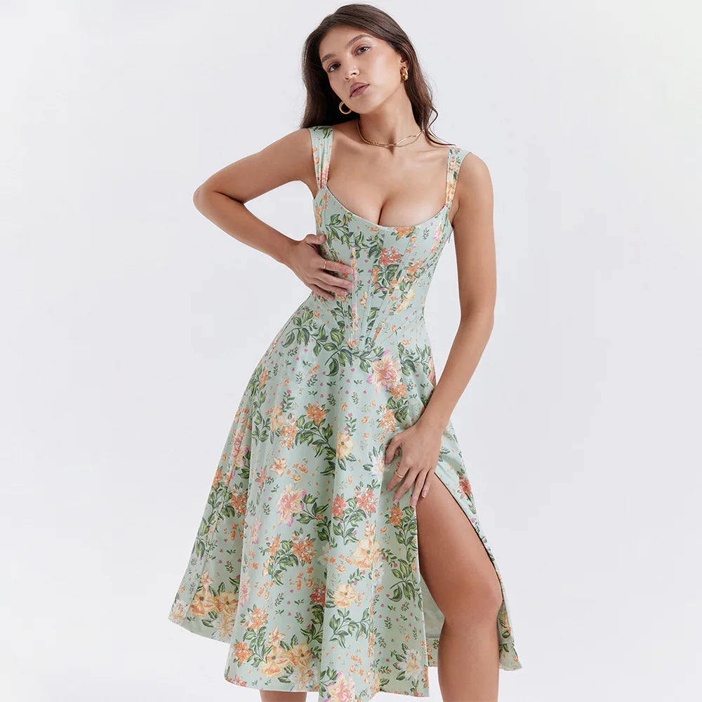 Meadow Muse Floral Corset Midi Dress