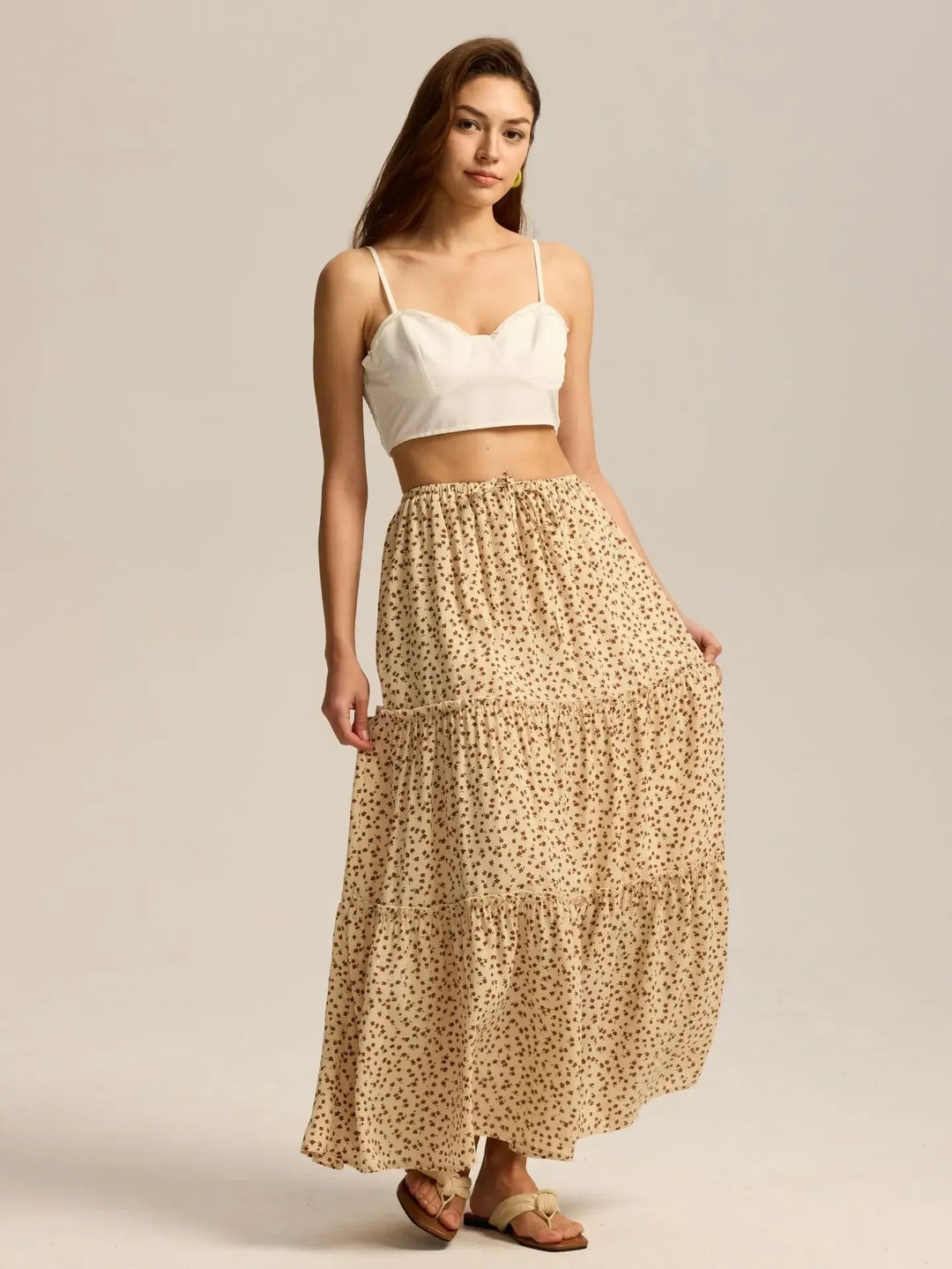 Elarie Floral Drawstring Maxi Skirt