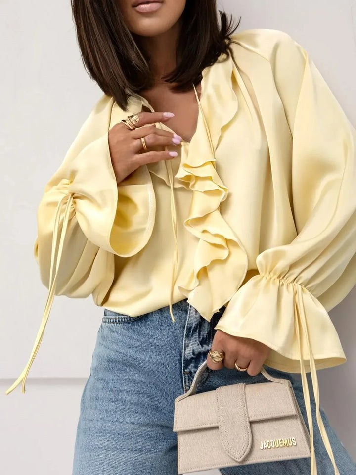 Serelina Satin Ruffle Tie Blouse
