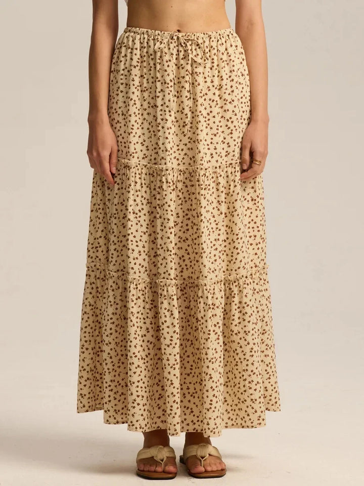 Elarie Floral Drawstring Maxi Skirt
