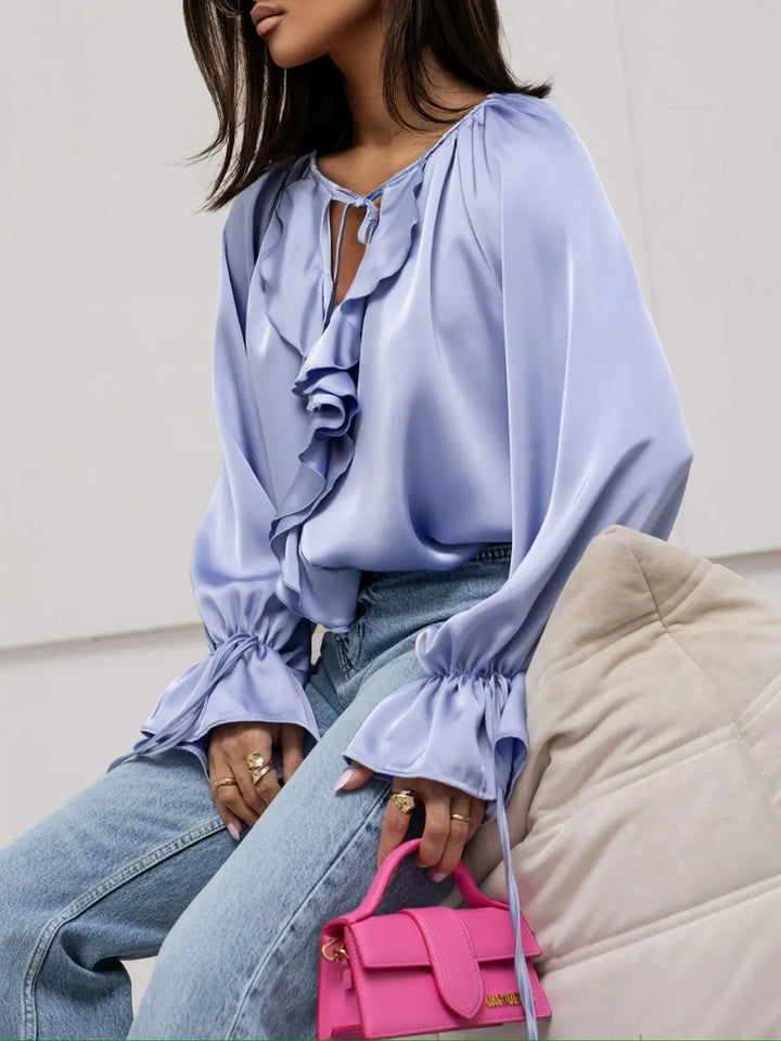 Serelina Satin Ruffle Tie Blouse