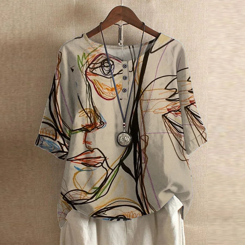 Virella Retro Print Relaxed Blouse