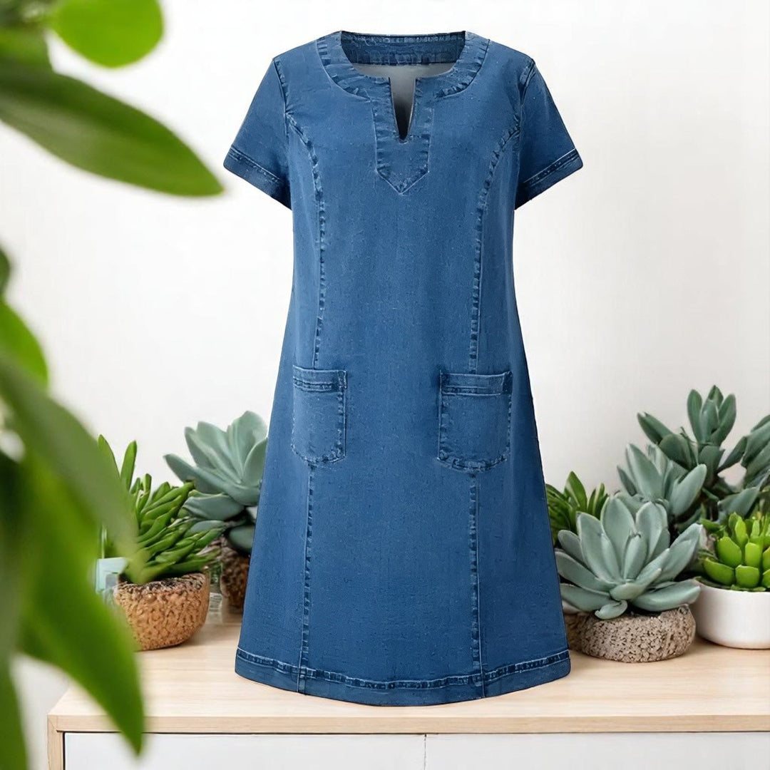 Soft Denim Midi Dress with Pockets
