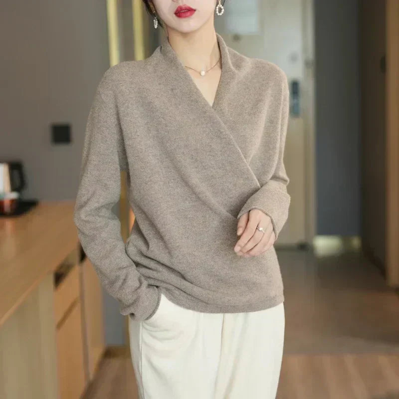 Vivienne Wrap Neck Knit Sweater Top