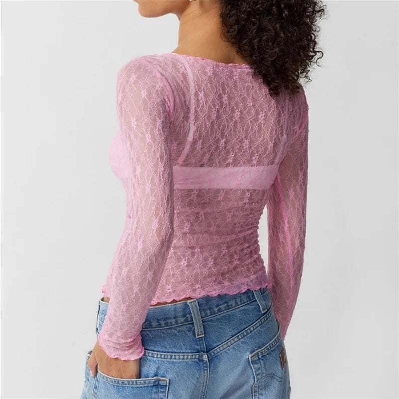 Lavina Sheer Lace Long Sleeve Top
