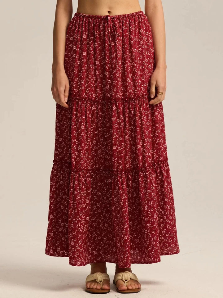 Elarie Floral Drawstring Maxi Skirt