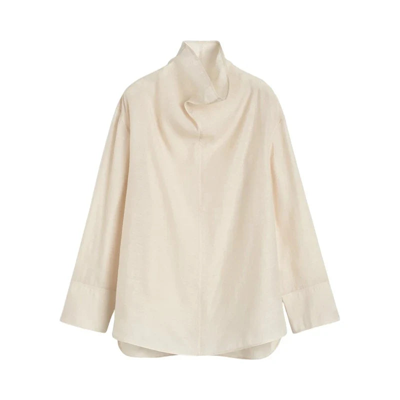 Violette Draped Linen High Neck Top