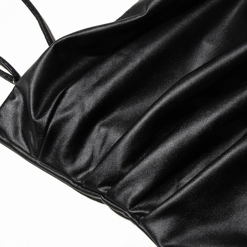 Onyx Lace-Up Faux Leather Midi Dress