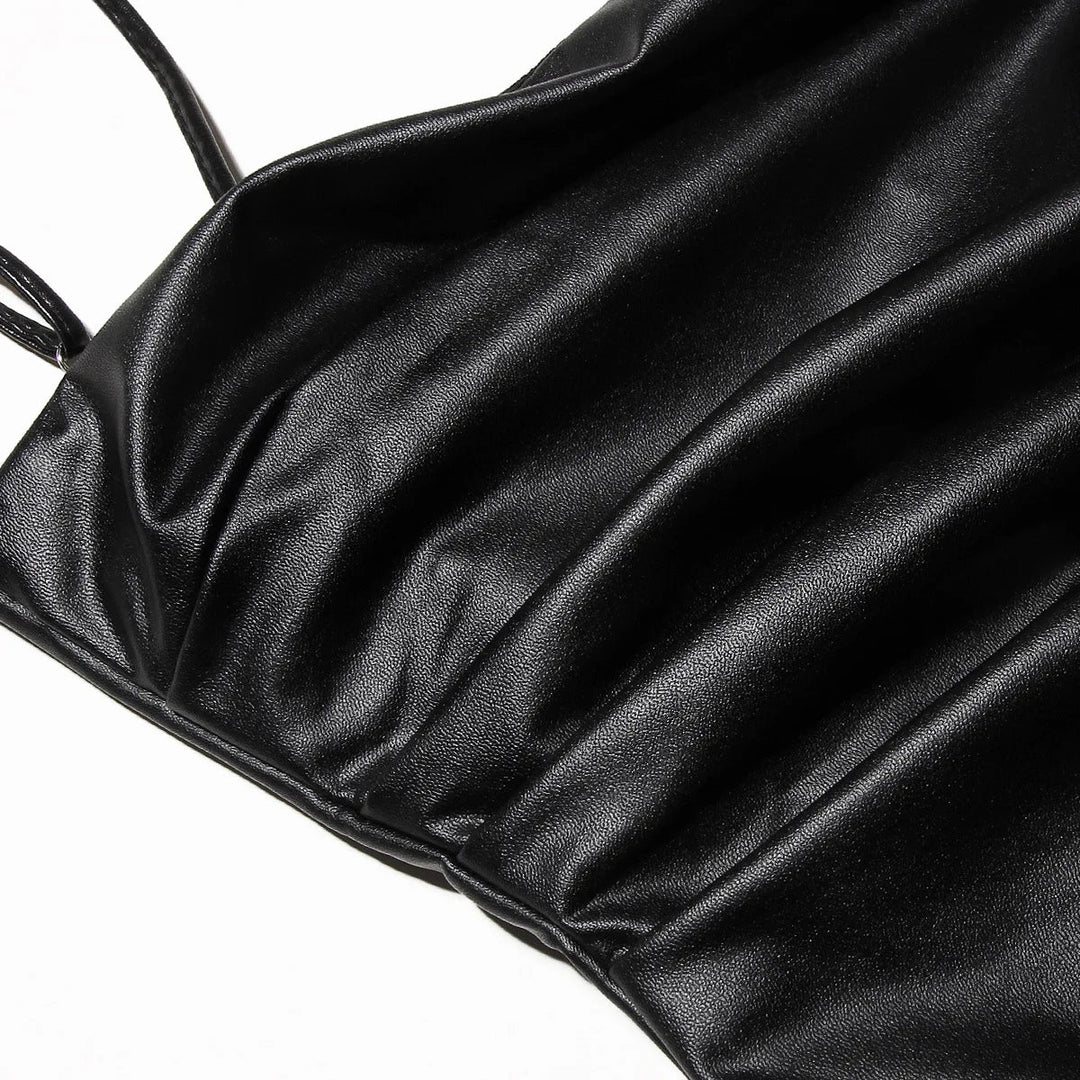Onyx Lace-Up Faux Leather Midi Dress