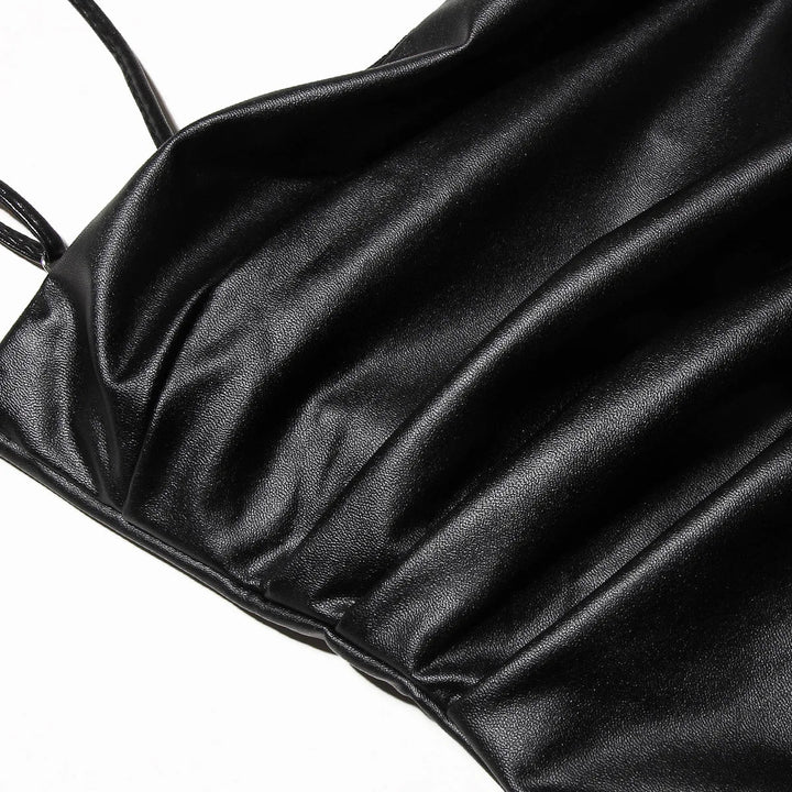 Onyx Lace-Up Faux Leather Midi Dress
