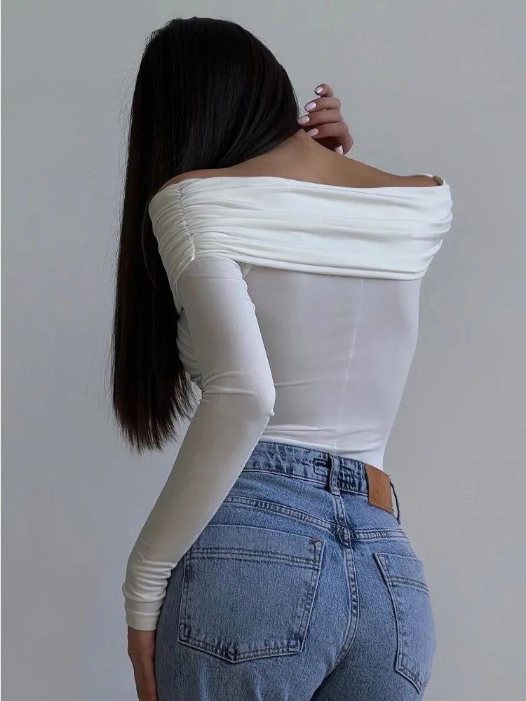 Virella Off Shoulder Pleated Long Sleeve Top