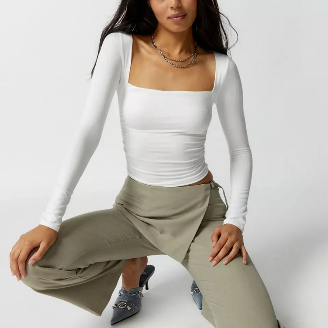Valora Square Neck Long Sleeve Crop Top