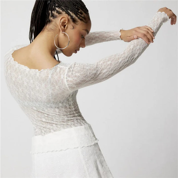 Lavina Sheer Lace Long Sleeve Top