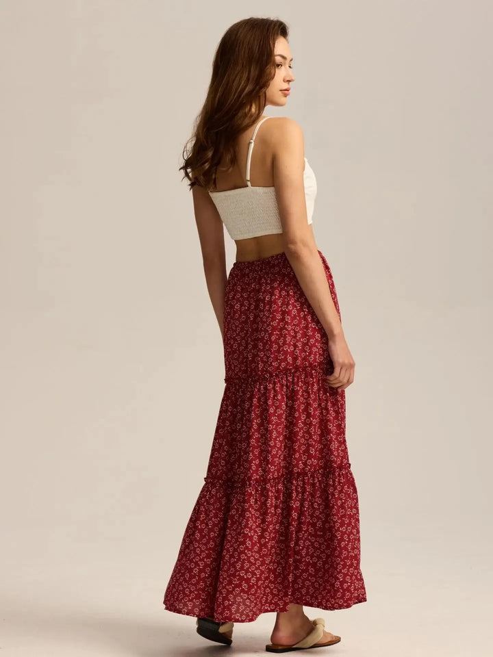 Elarie Floral Drawstring Maxi Skirt