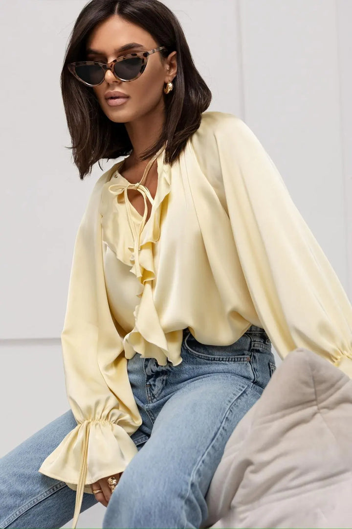 Serelina Satin Ruffle Tie Blouse