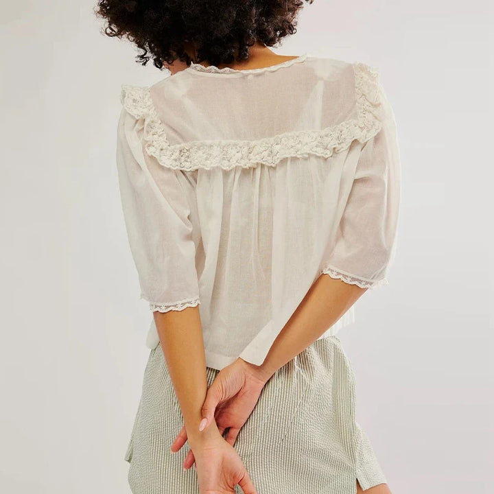 Elowira Lace Trim Ruffle Blouse