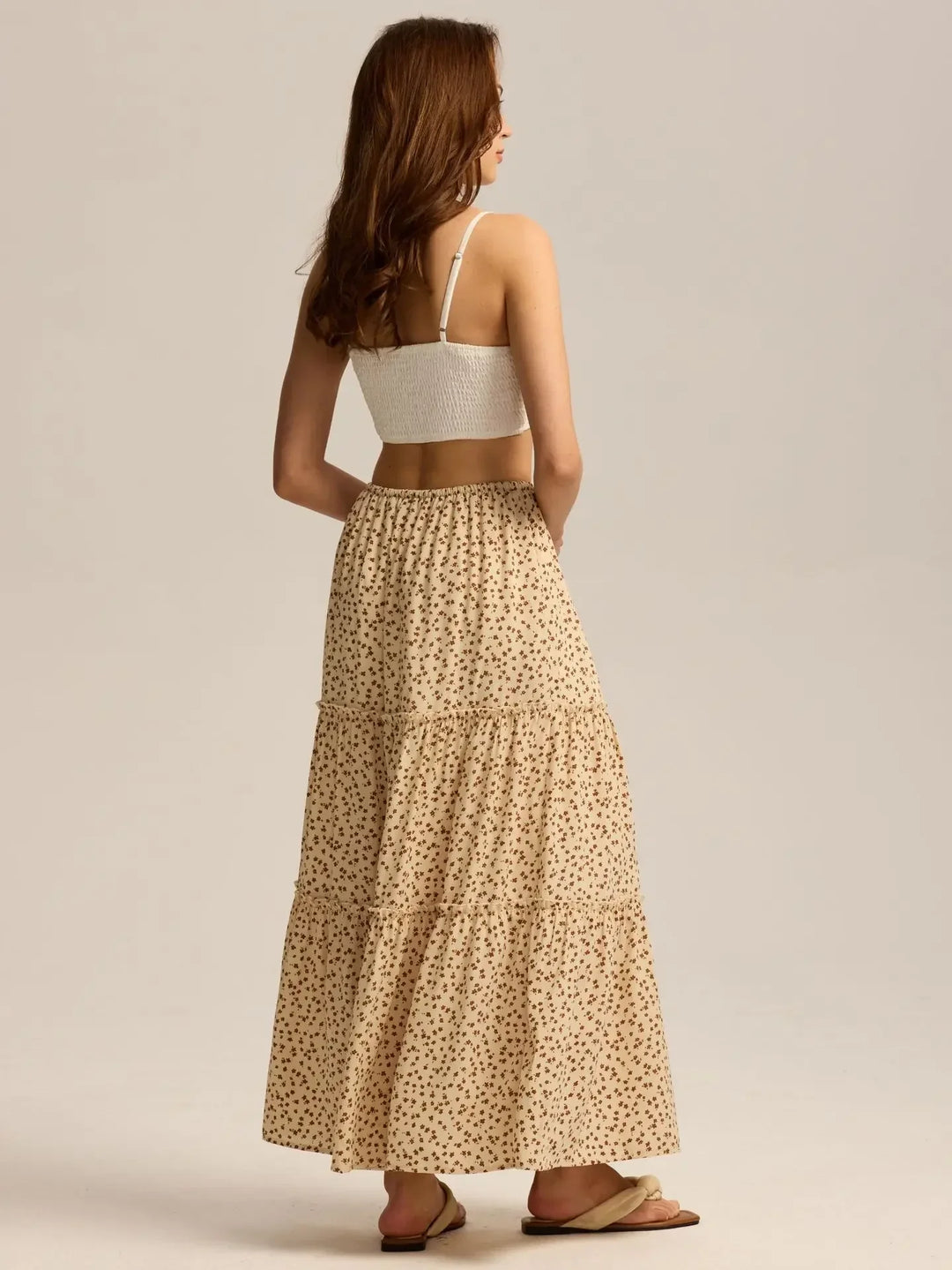 Elarie Floral Drawstring Maxi Skirt