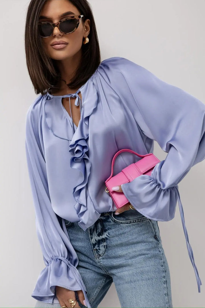 Serelina Satin Ruffle Tie Blouse