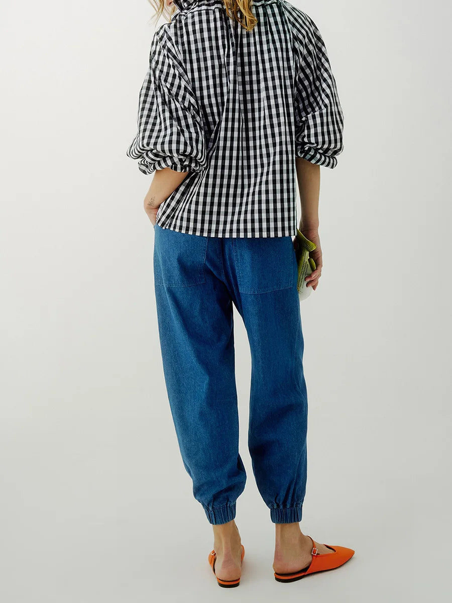 Elowenne Ruffle Tie Neck Cotton Blouse