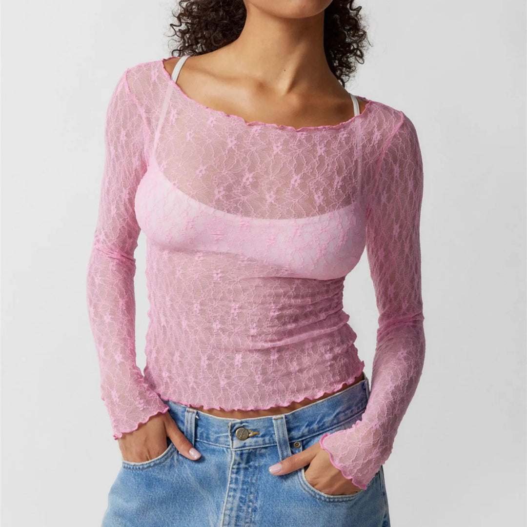 Lavina Sheer Lace Long Sleeve Top