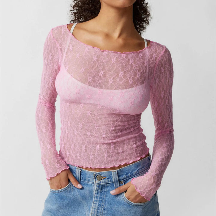 Lavina Sheer Lace Long Sleeve Top