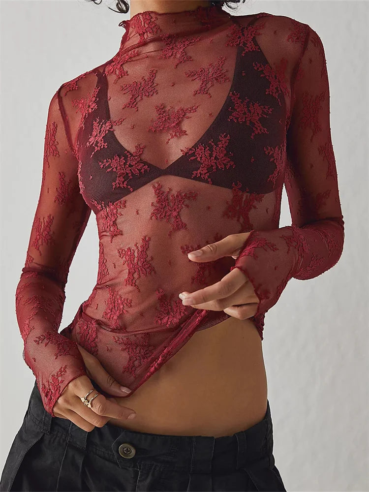 Calista Sheer Floral Lace Top