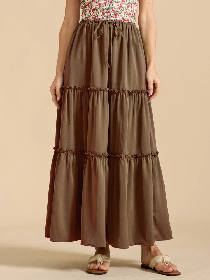 Elarie Floral Drawstring Maxi Skirt