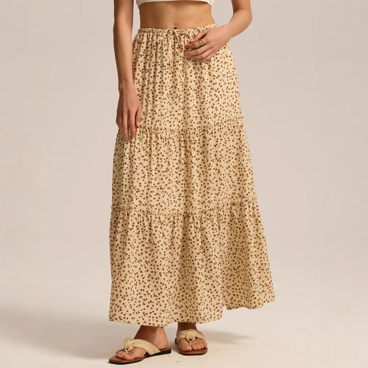 Elarie Floral Drawstring Maxi Skirt