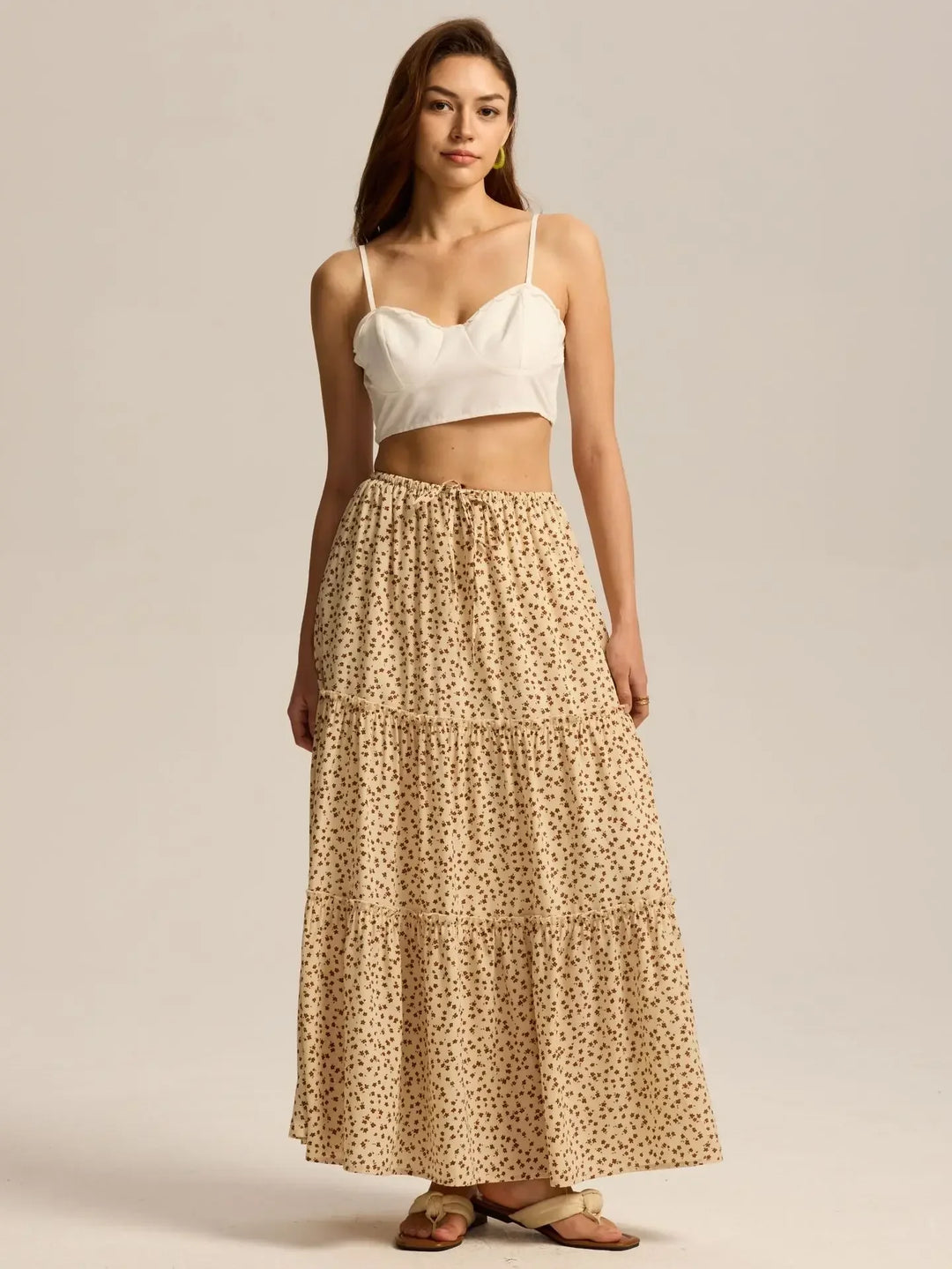 Elarie Floral Drawstring Maxi Skirt