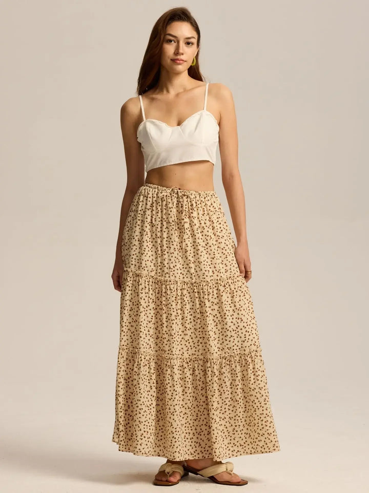 Elarie Floral Drawstring Maxi Skirt