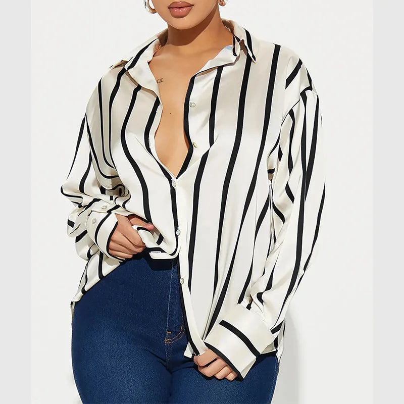 Serelisse Satin Stripe Button Shirt
