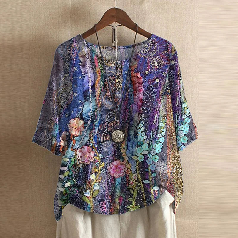Virella Retro Print Relaxed Blouse
