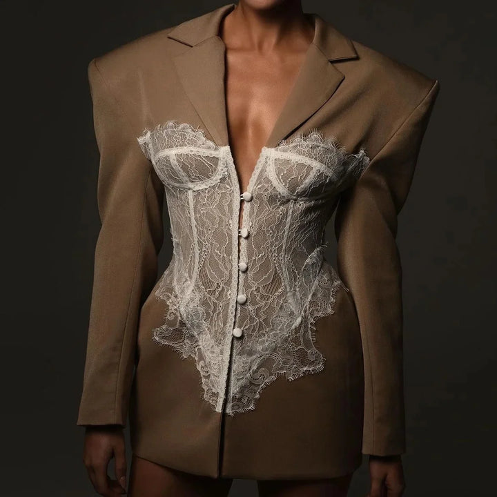 Secrets Lace Corset Blazer Mini Dress